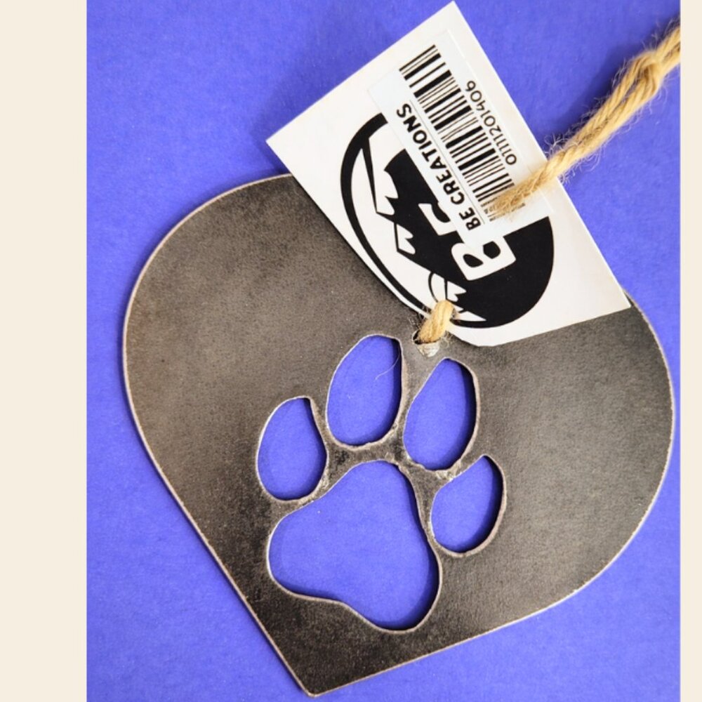 Metal Heart Paw Print Ornament– New With Tags – Rustic Decor - Picture 2 of 4